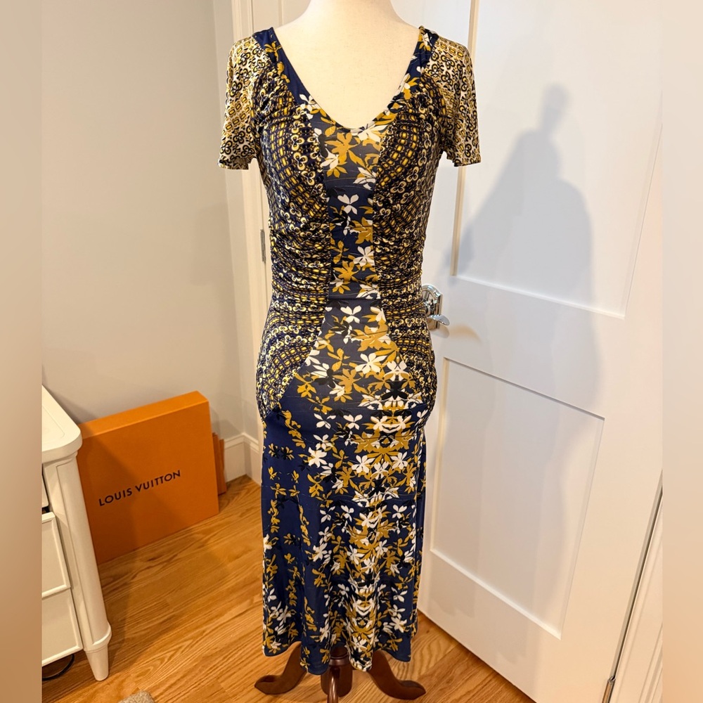 Just Cavalli Blue and Gold Floral Midi Dress